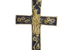 Back of a blue enamel and gold crucifix