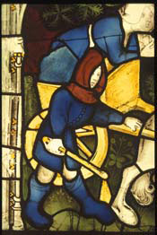 Man and woman, c. 1414, Choir, North Window, St William Window (n VII), detail of panel 11d