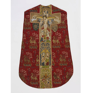 Chasuble, silk embroidered with silks and silver gilt